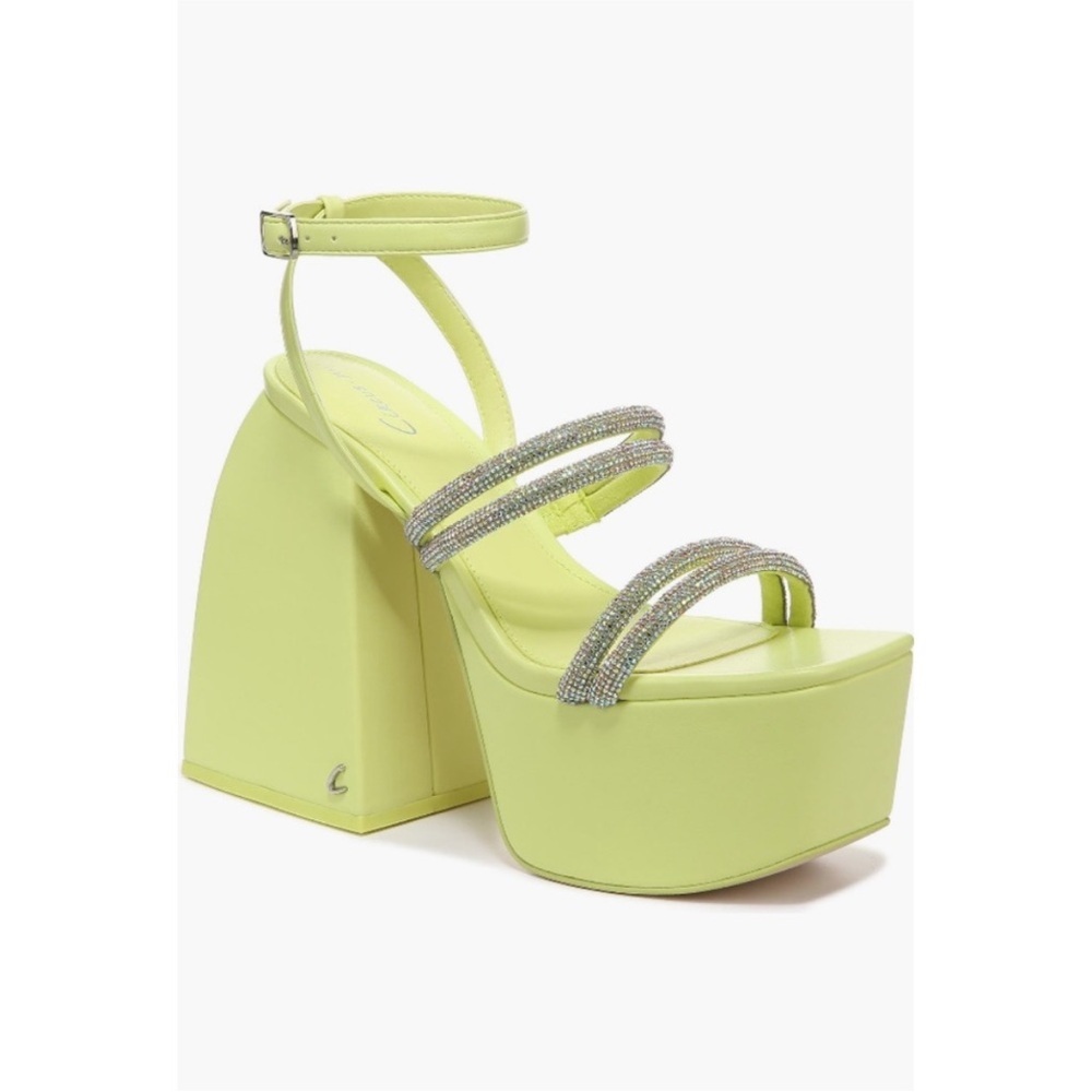 Circus by Sam Edelman Lime Green Platform Sandals with Rhinestone Straps - Picture 3 of 11